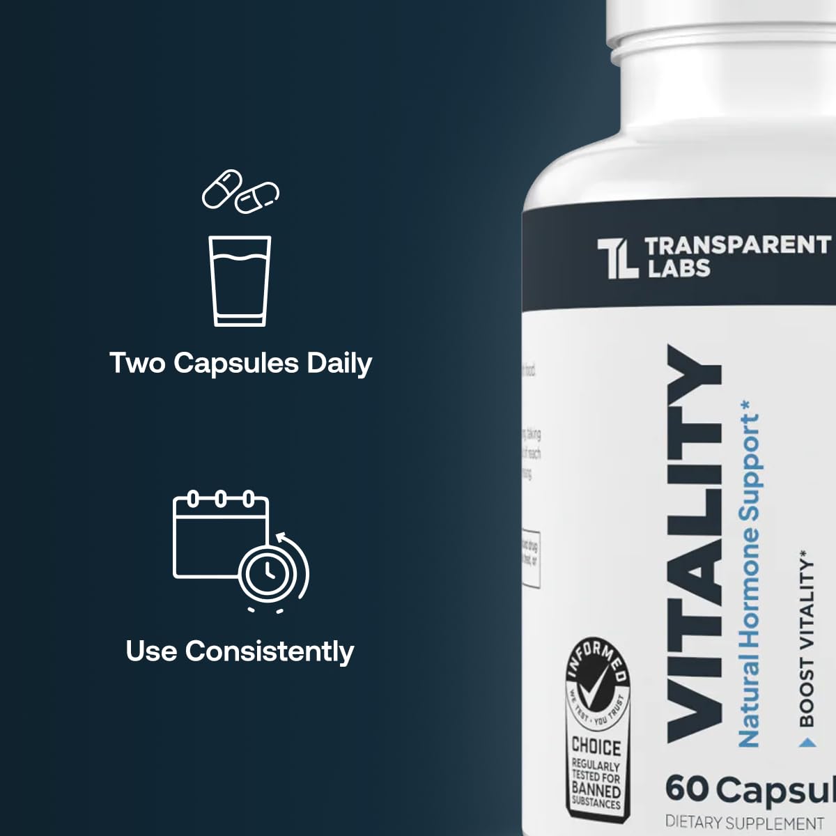 Transparent Labs Vitality cápsula junto a moneda para mostrar tamaño real