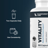Transparent Labs Vitality cápsula junto a moneda para mostrar tamaño real