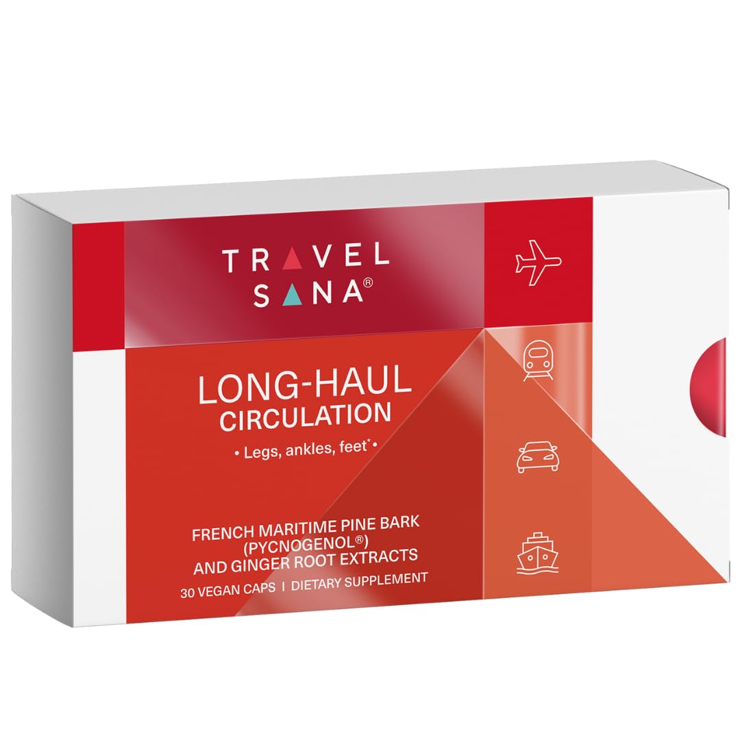Envase TRAVELSANA Long-Haul Circulation vista frontal beneficio viaje cómodo