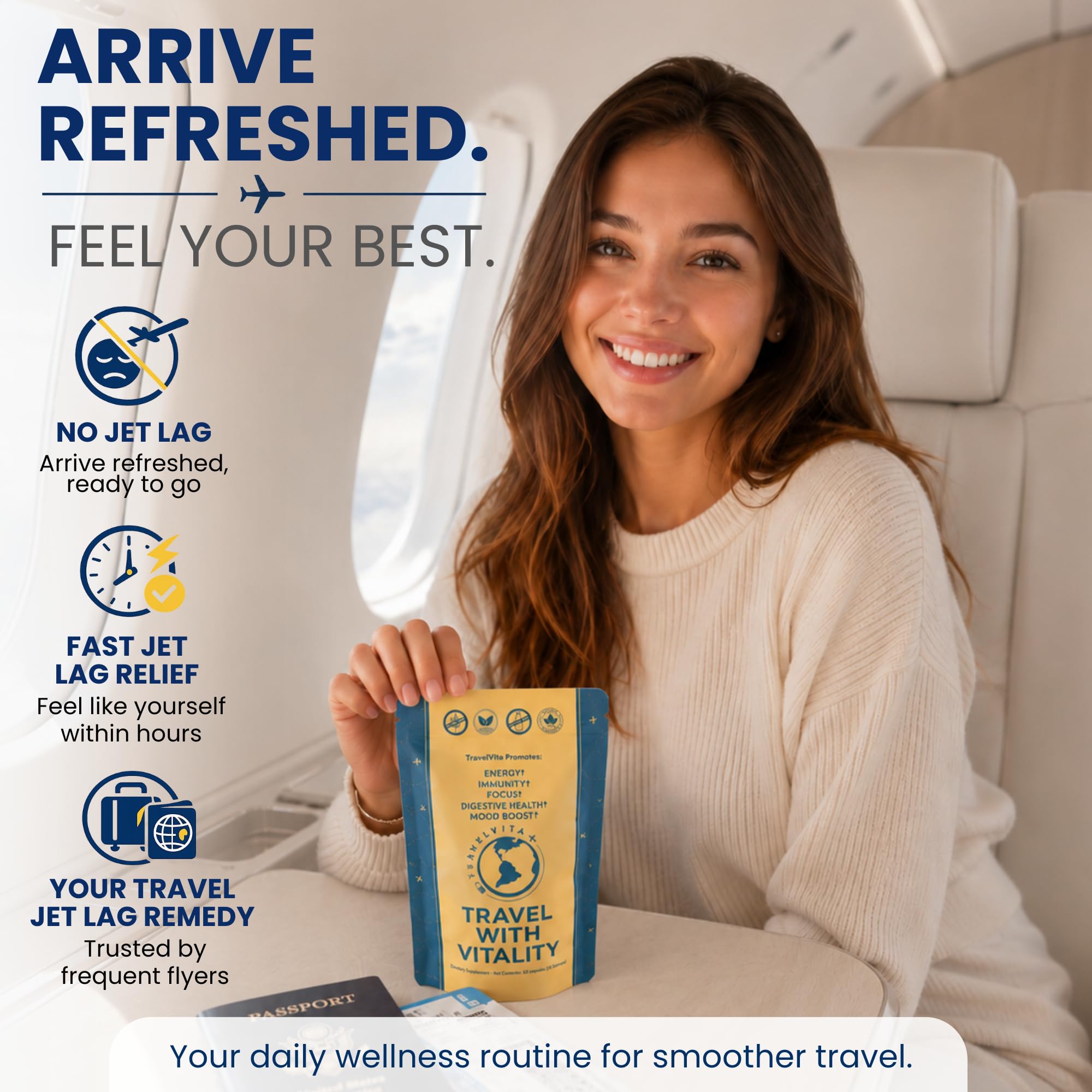 TravelVita cápsulas alineadas mostrando tamaño y facilidad de uso