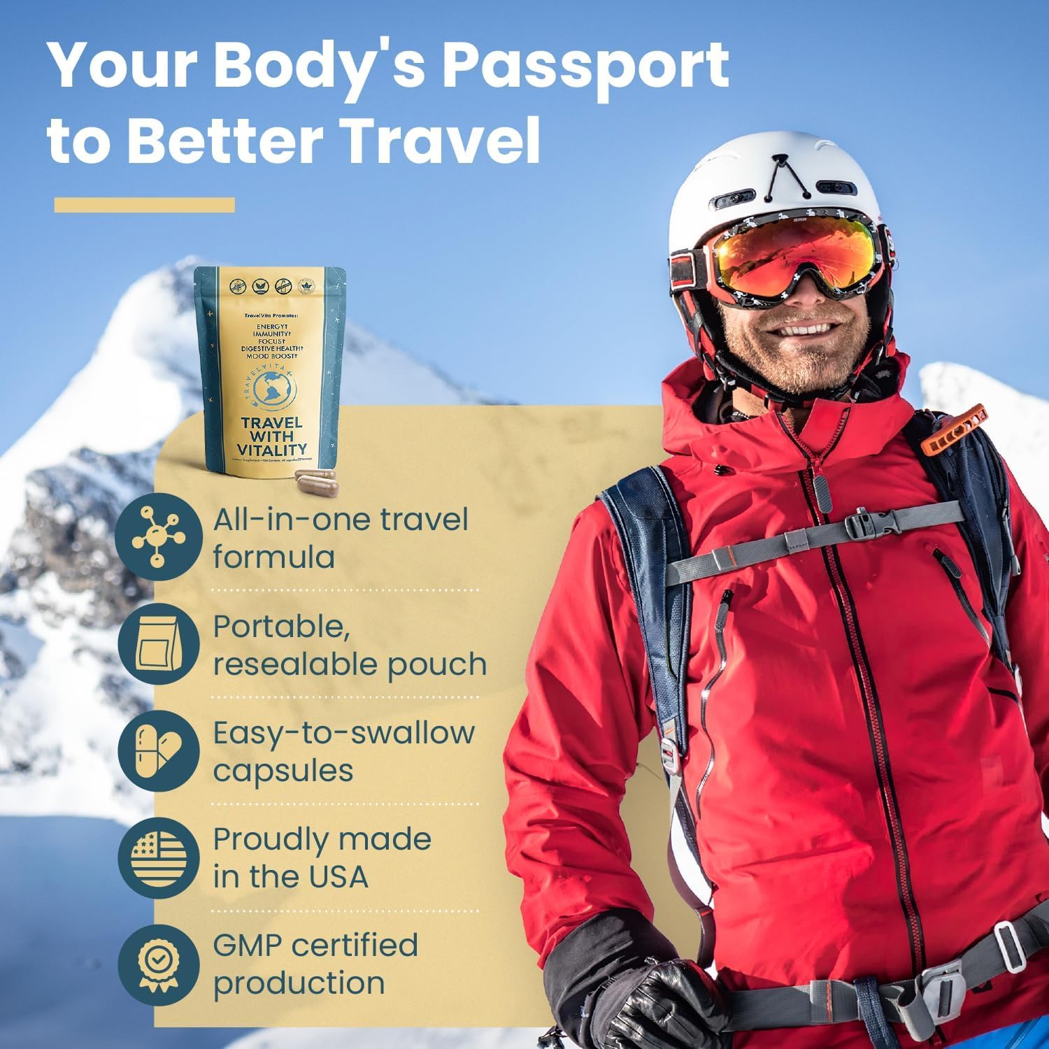 TravelVita ingredientes en polvo resaltando origen natural y pureza
