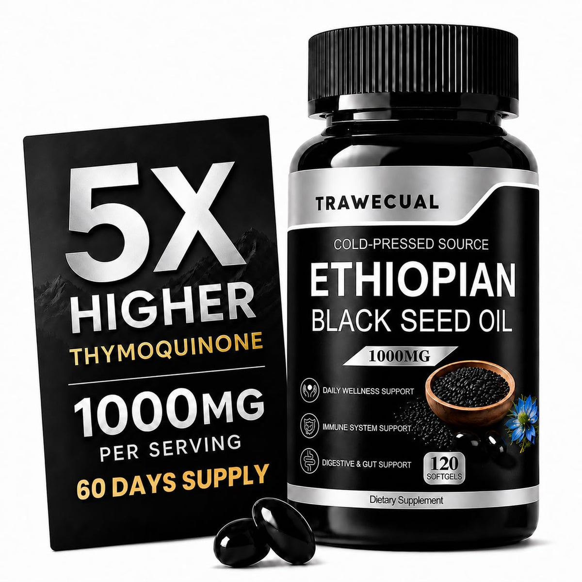Trawecual envase frontal mostrando 120 softgels y claridad de etiqueta