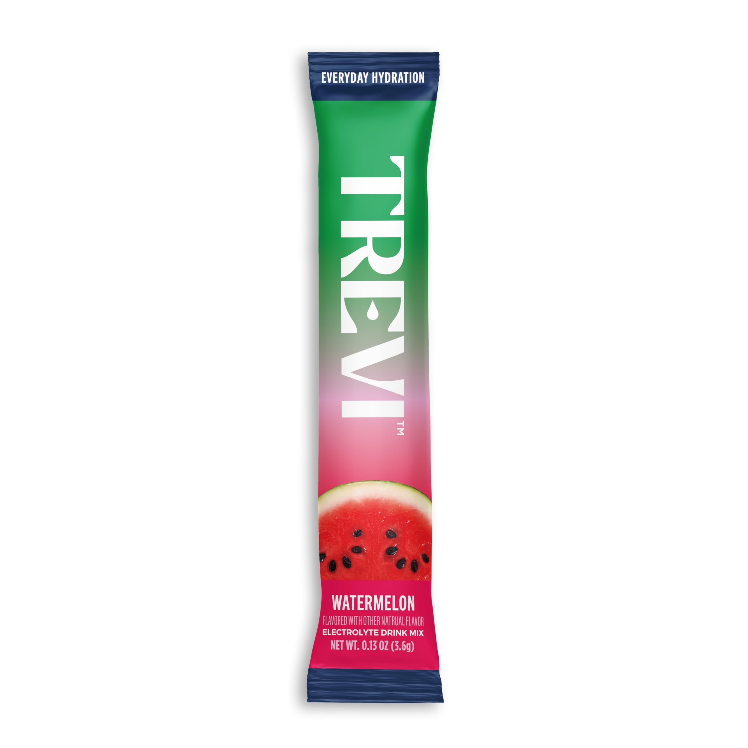 TREVI empaque frontal Watermelon mostrando 20 sobres y beneficio hidratación práctica