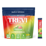 TREVI frente del empaque Strawberry Kiwi mostrando 28 sobres y conveniencia
