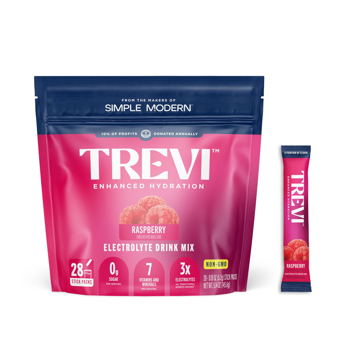 TREVI frambuesa empaque frontal mostrando portabilidad y sabor