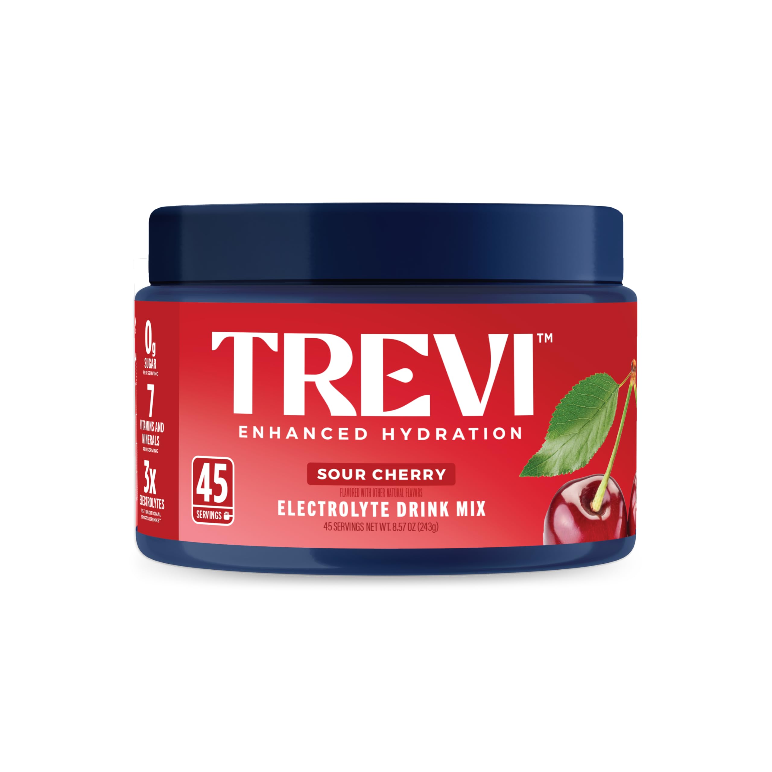 TREVI frente del tubo sabor Cereza ácida mostrando etiqueta clara y beneficios