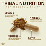 Tribal Harvest cápsulas en mano para visualizar dosificación y conveniencia