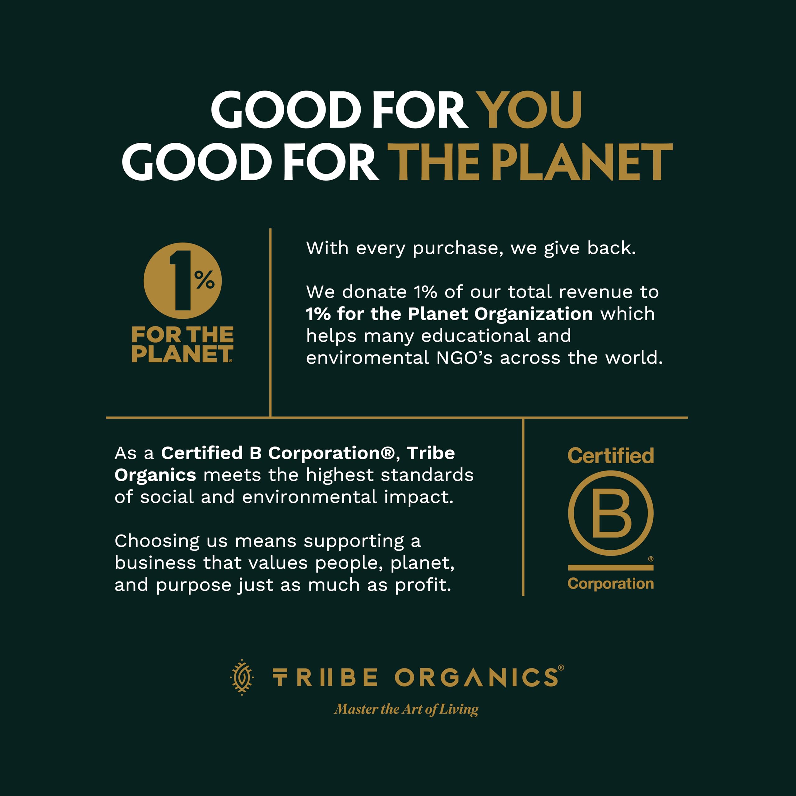 TRIBE ORGANICS certificado orgánico cercano que muestra calidad