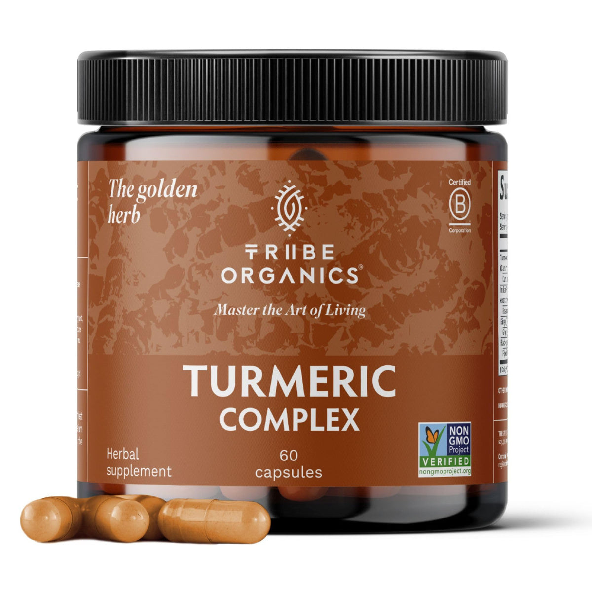 TRIBE ORGANICS frasco frontal mostrando etiqueta clara y beneficios