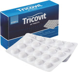 Tricovit vista frontal del envase mostrando presentación y beneficio nutritivo