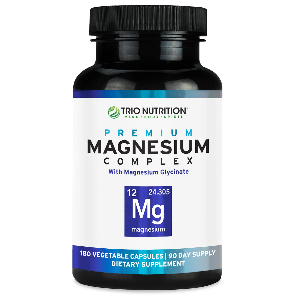 TRIO NUTRITION envase frontal del Magnesium Glycinate, presentación clara y profesional