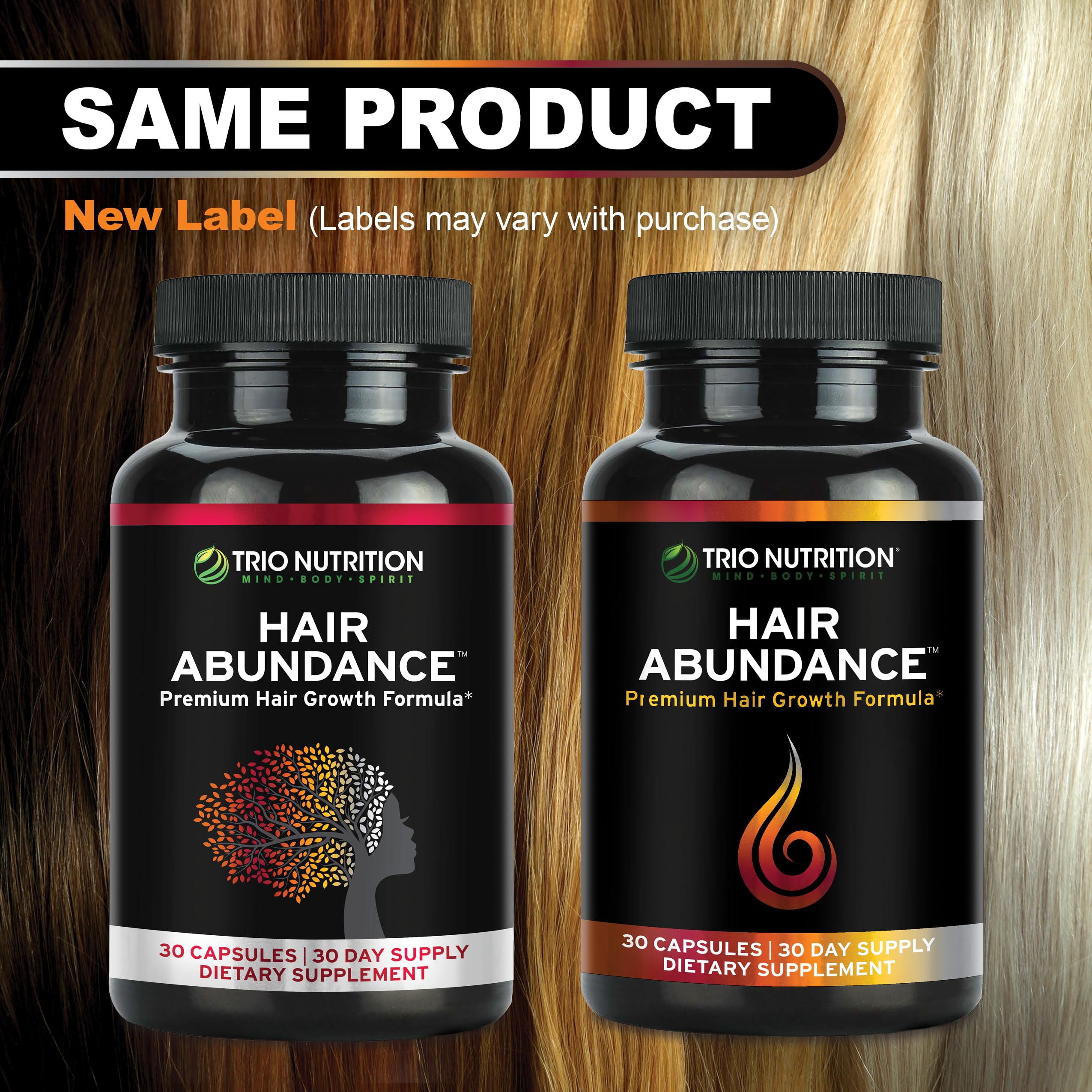 TRIO NUTRITION modelo con cabello saludable mostrando resultado potencial