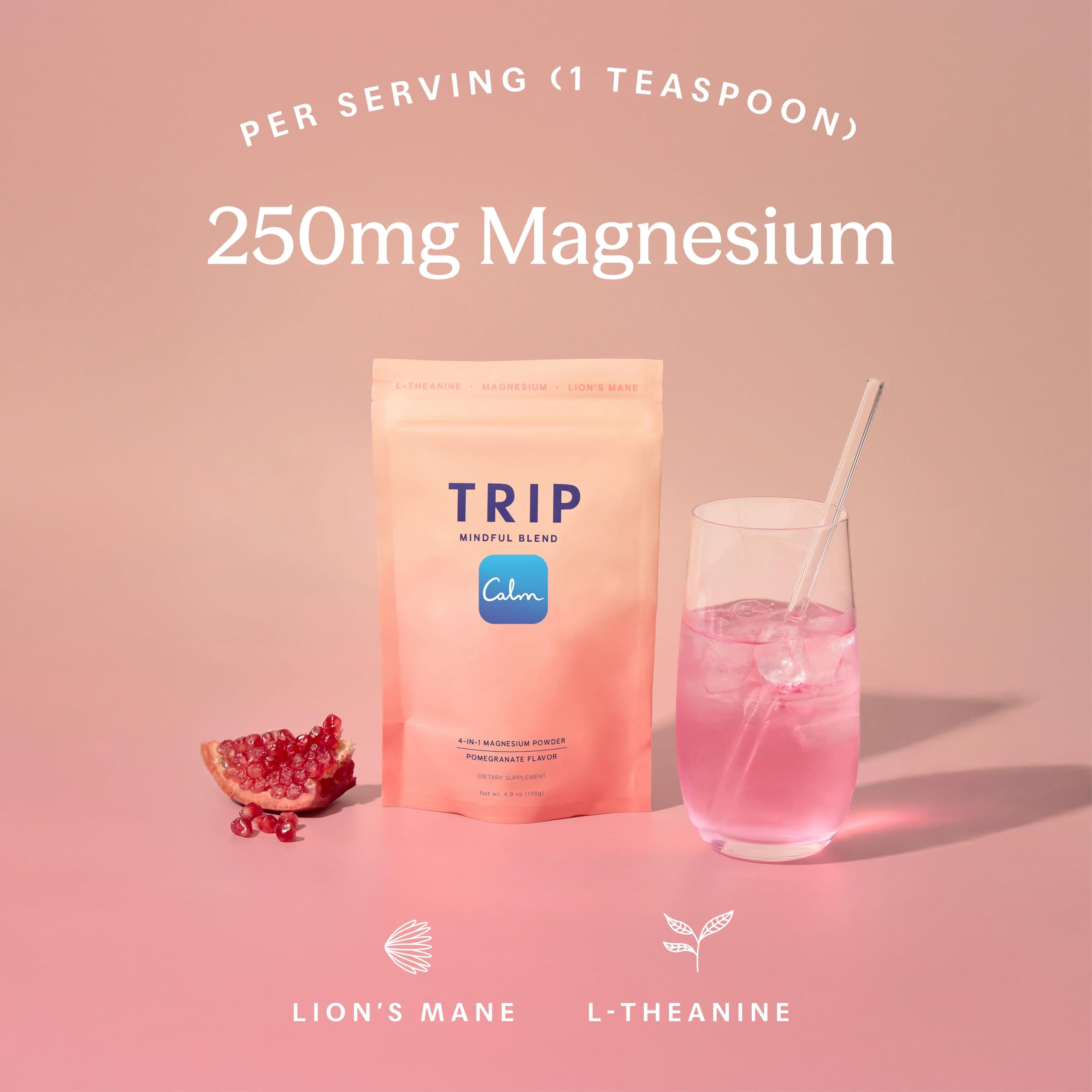 TRIP vaso con bebida preparada resaltando 250 mg de magnesio por servicio