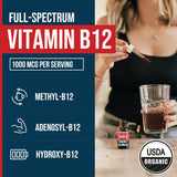 Triquetra Health primer plano de etiqueta destacando formas de B12