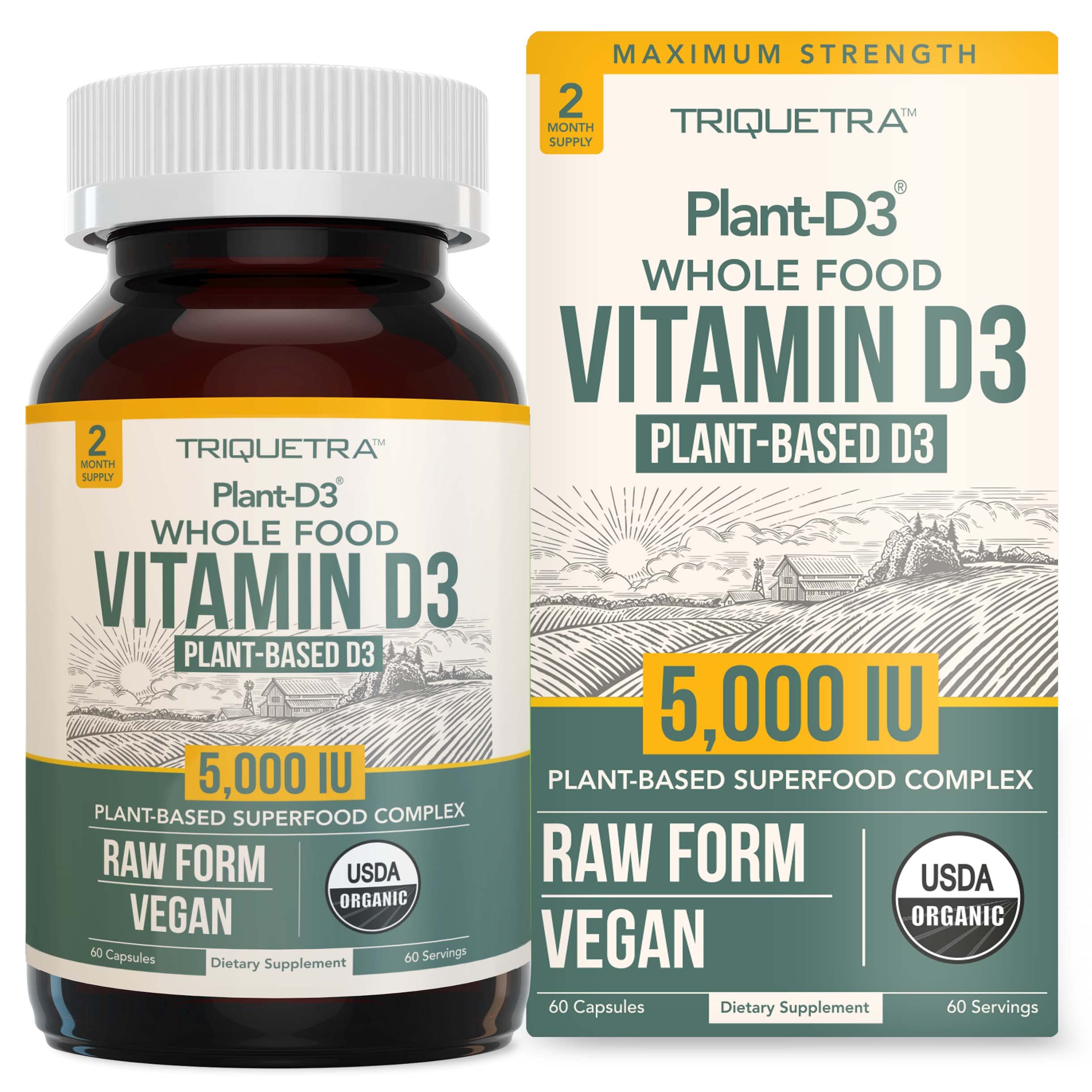 Triquetra Health envase frontal mostrando etiqueta orgánica y potencia