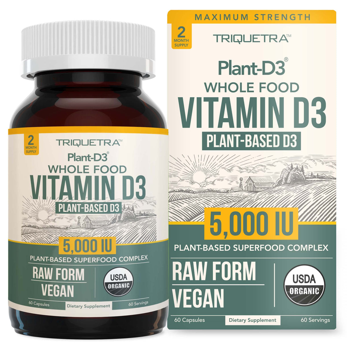 Triquetra Health envase frontal mostrando etiqueta orgánica y potencia