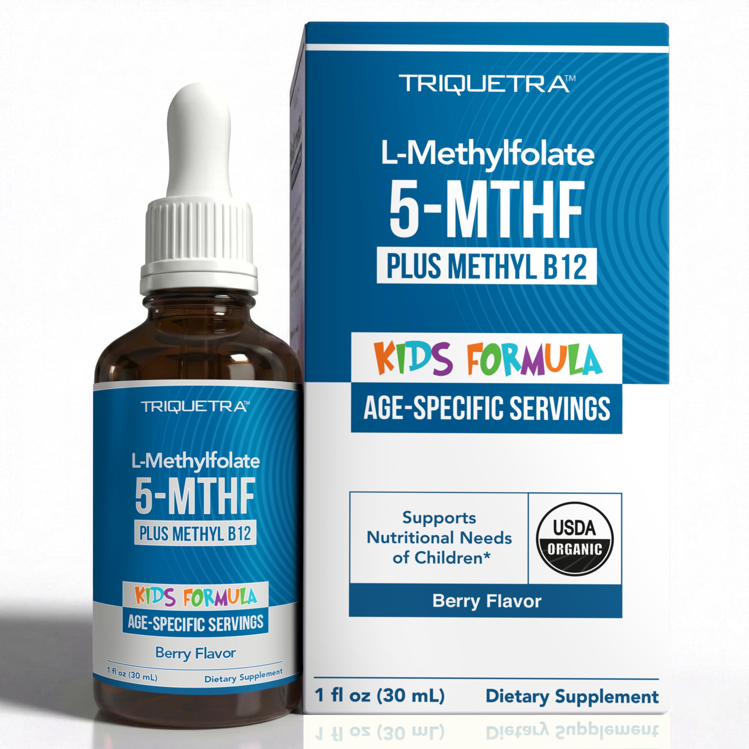 Triquetra Health frasco frontal orgánico sabor berry, fácil dosificación