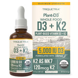 Triquetra Health frasco frontal de Plant D3 + K2, presentación orgánica y vegana