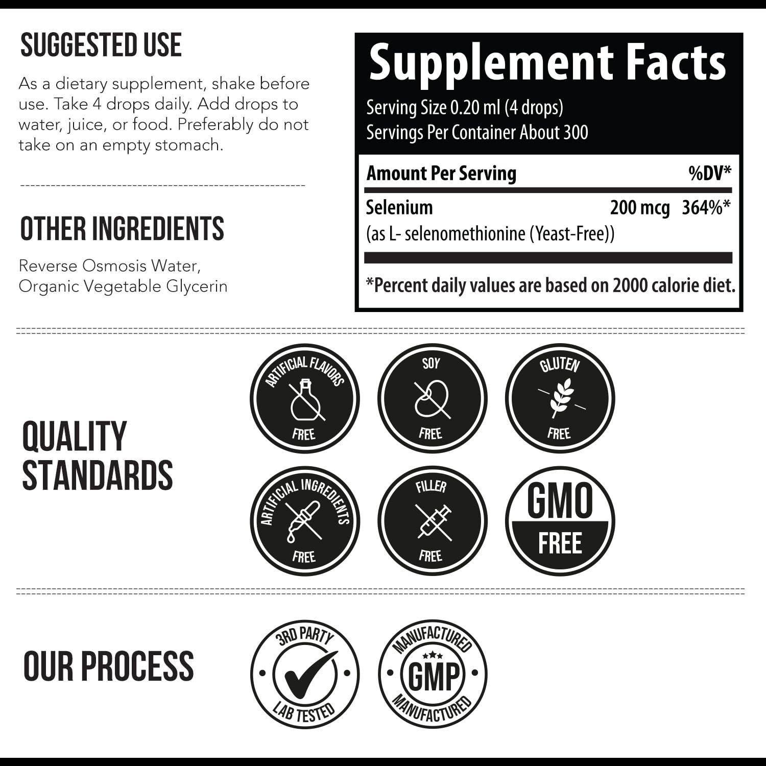 Triquetra Health etiqueta con ingredientes y certificaciones cGMP y pruebas