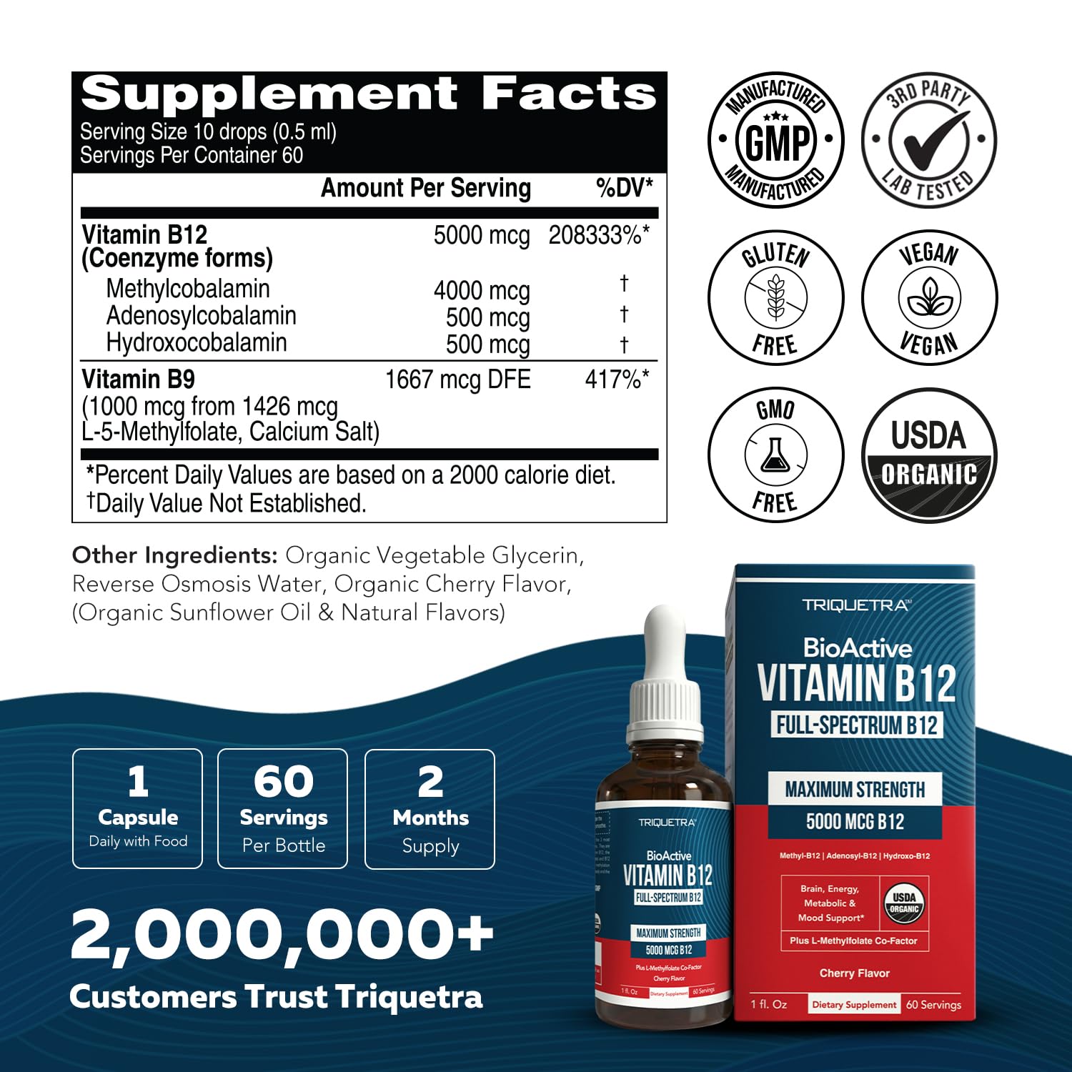 Triquetra Health sello orgánico y non-GMO en etiqueta para confianza del consumidor