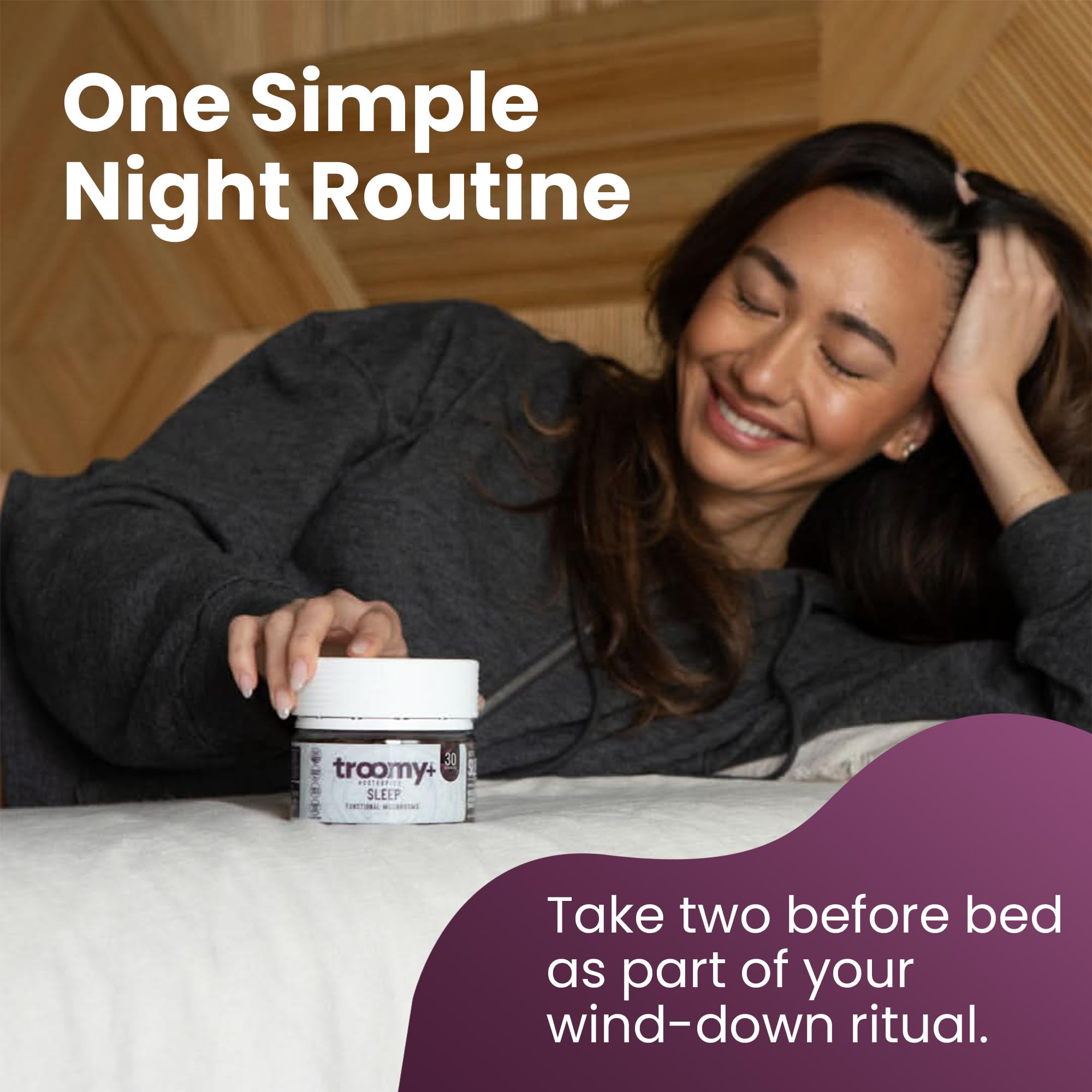 Troomy Nootropics en un ambiente de dormitorio para integrar en la noche