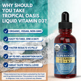 Tropical Oasis gotas vertidas en vaso con bebida para uso diario