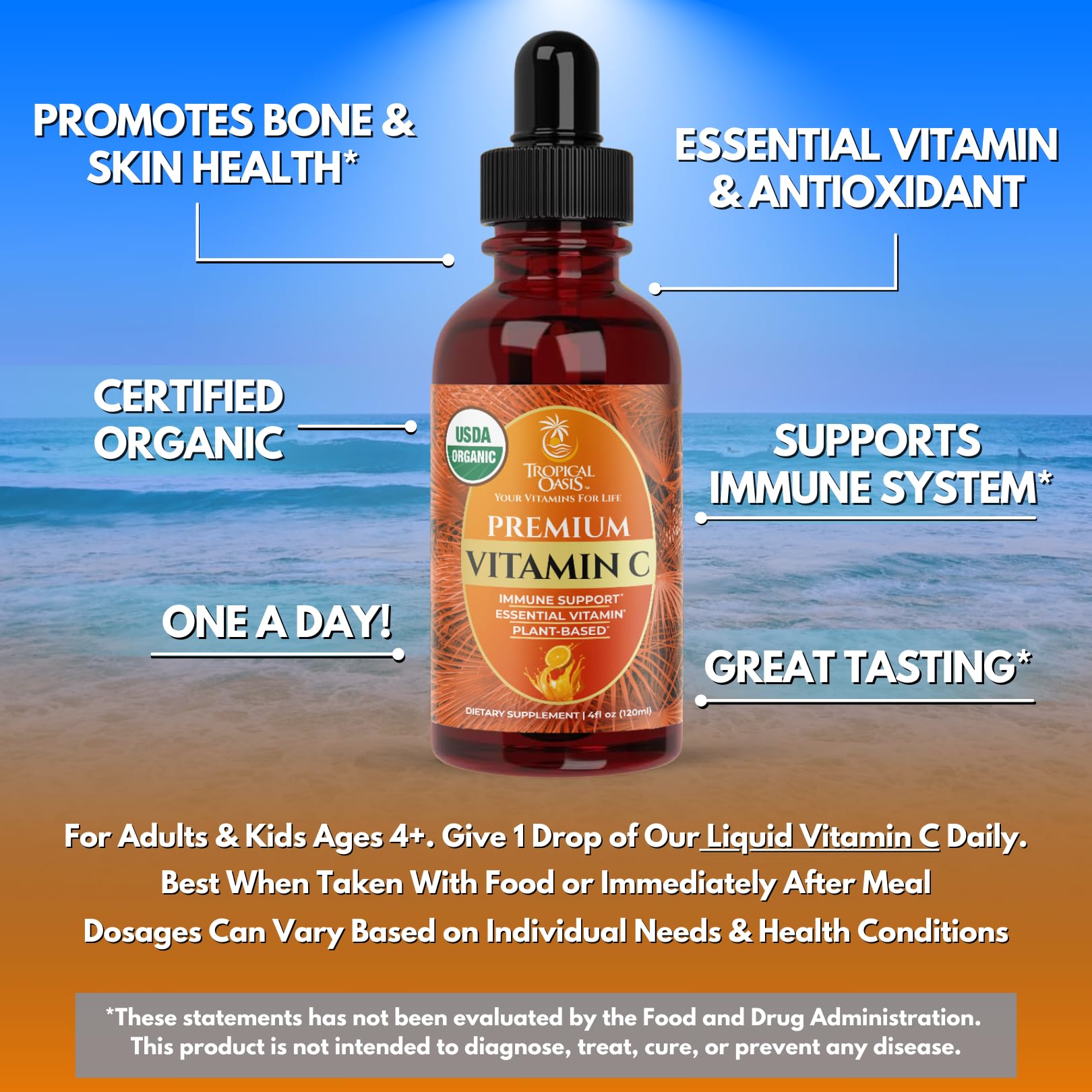 Tropical Oasis gota en vaso ilustrando mezcla rápida y cómoda