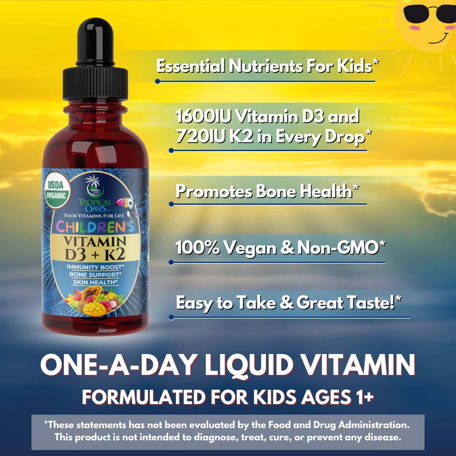 Tropical Oasis panel Supplement Facts legible con información de dosis