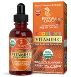 Tropical Oasis frasco frontal mostrando etiqueta orgánica y beneficios