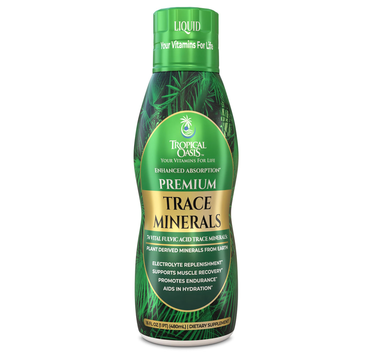Tropical Oasis botella frontal mostrando envase y tamaño fácil de usar