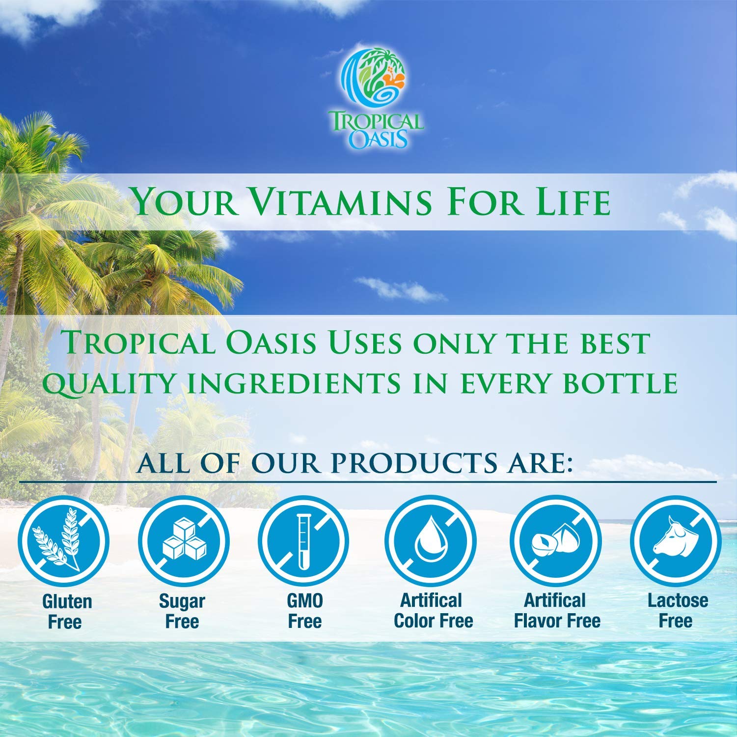 Tropical Oasis lista de ingredientes en primer plano para transparencia