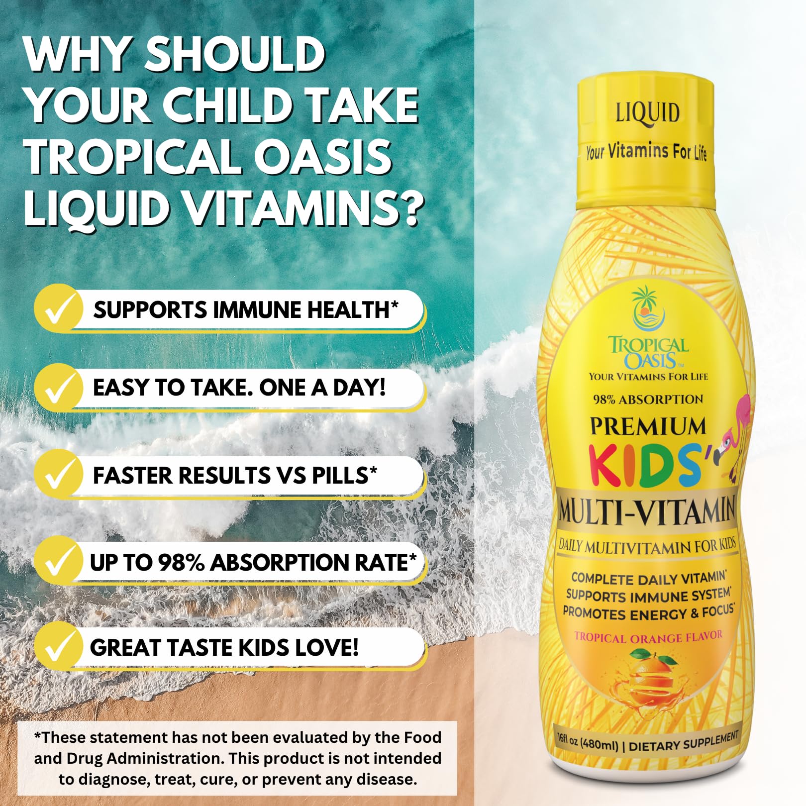 Tropical Oasis multivitamínico servido en vaso, administración fácil y sabrosa