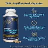 TRTL Supplements primer plano de cápsula y textura de psyllium mostrando pureza