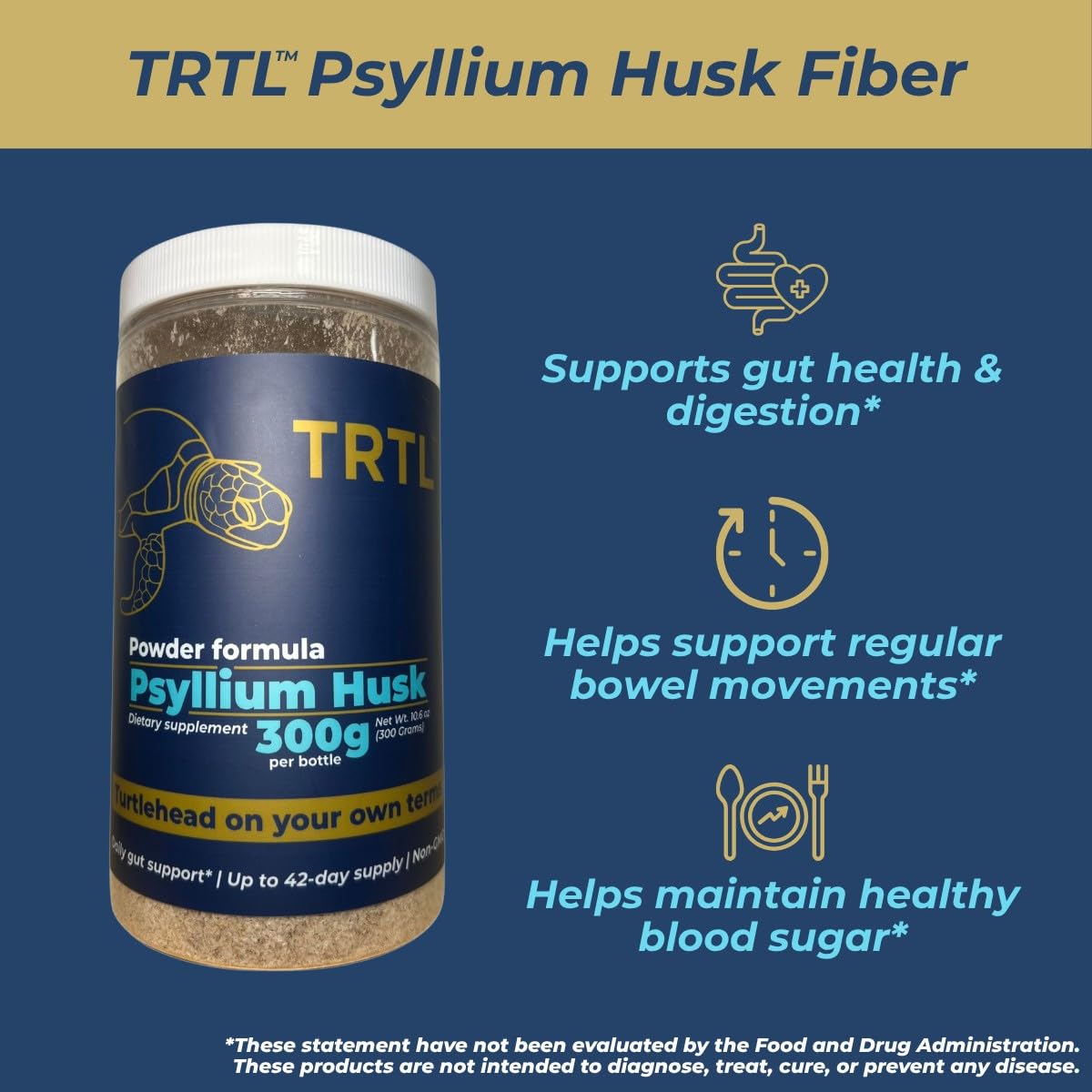 TRTL Supplements primer plano del polvo de psyllium mostrando textura fina y pureza