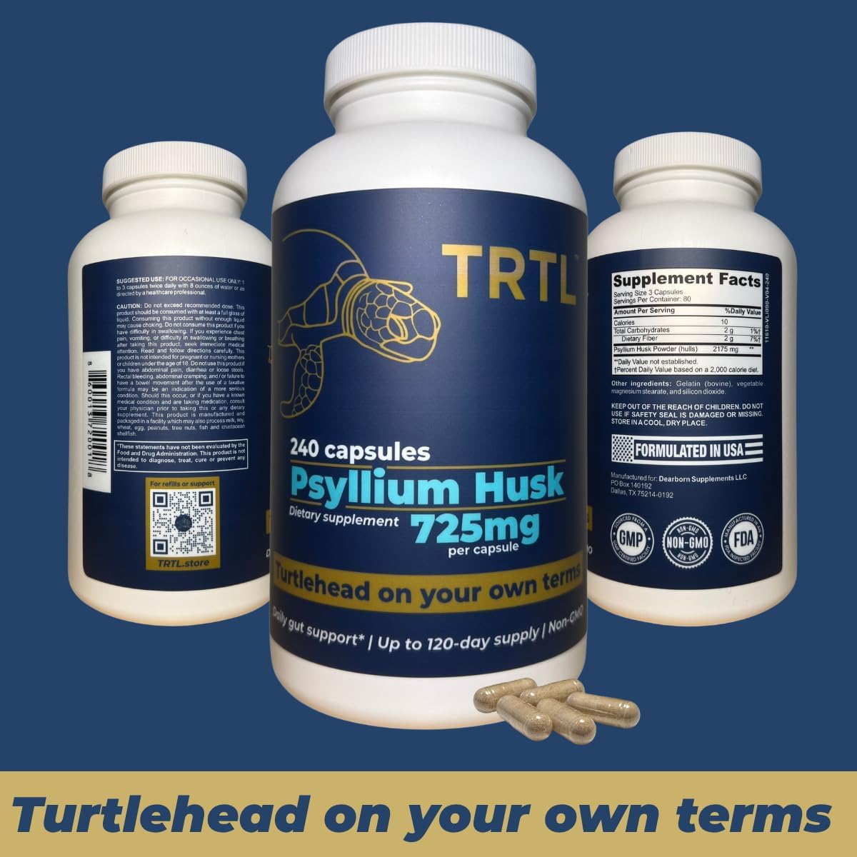 TRTL Supplements frasco en cocina junto a alimentos mostrando integración en rutina diaria