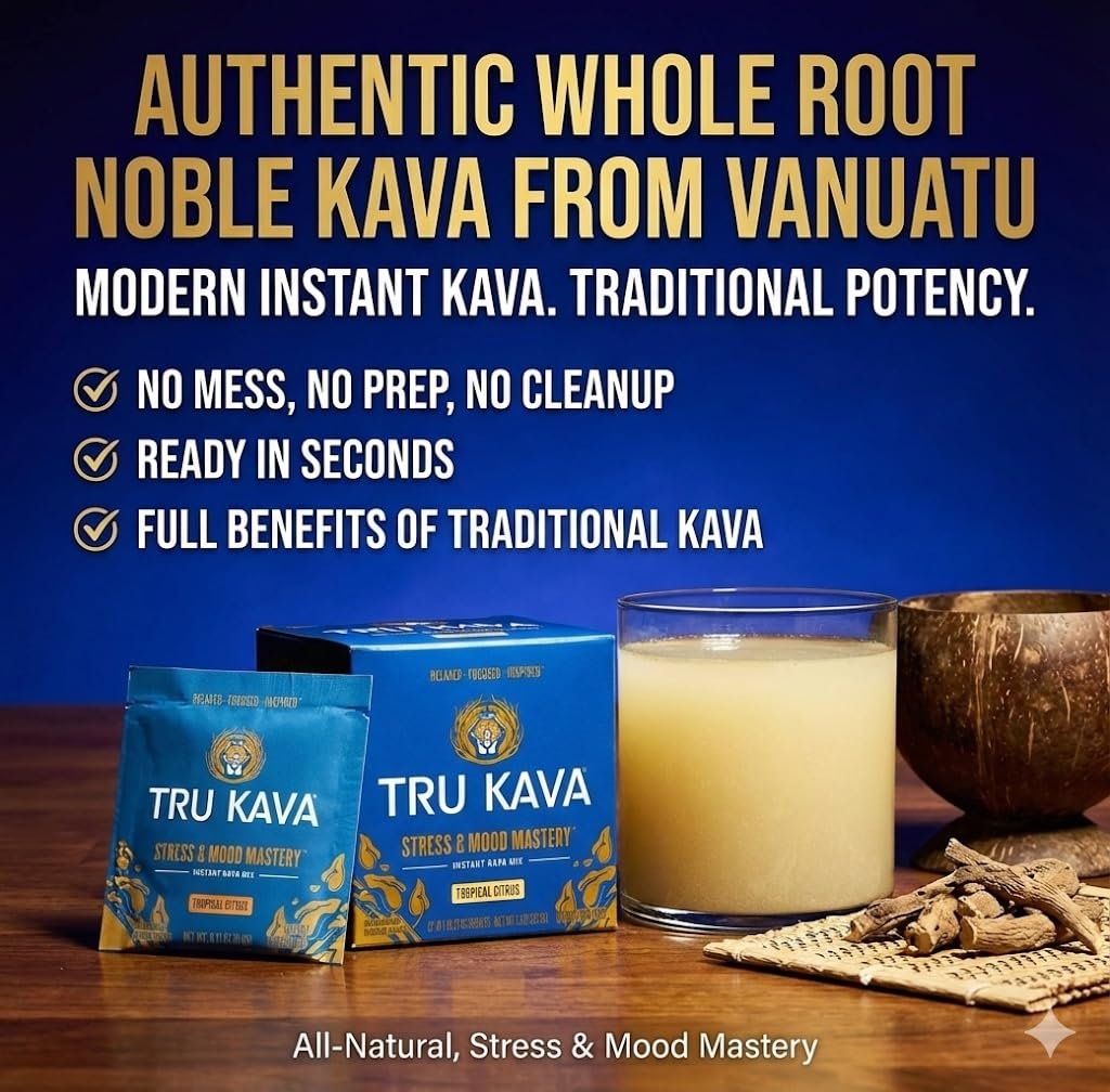 TRU KAVA comparación de tamaño del sobre para referencia de porción