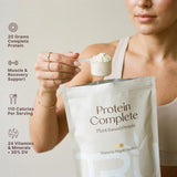 TRU Supplements etiqueta nutricional destacando 20 g proteína y 27 vitaminas por ración