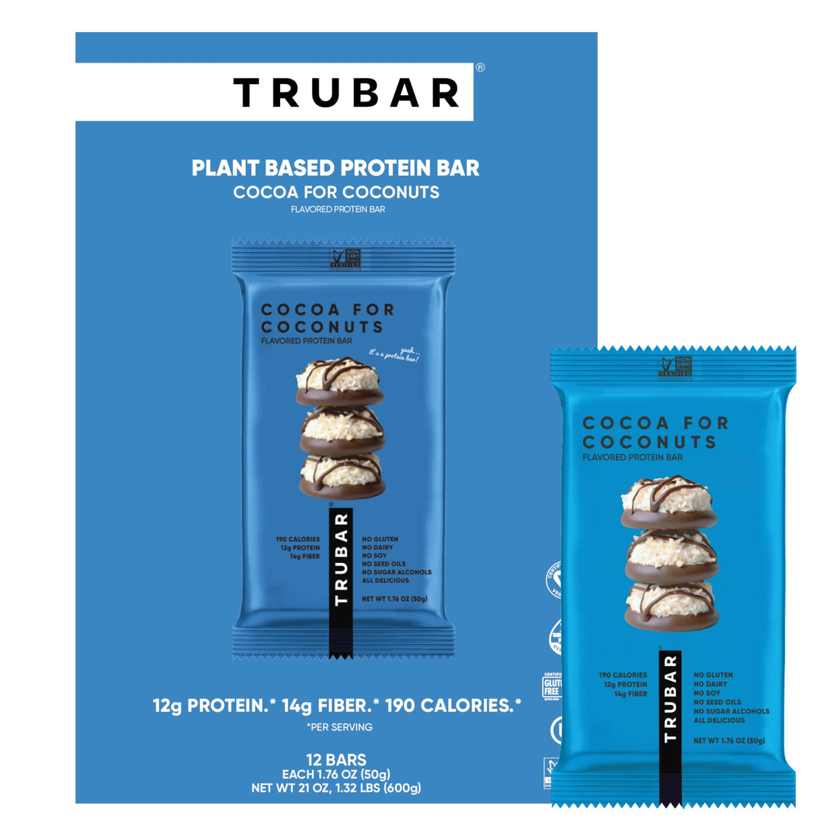 TRUBAR empaque frontal Cocoa For Coconuts mostrando diseño y sabor