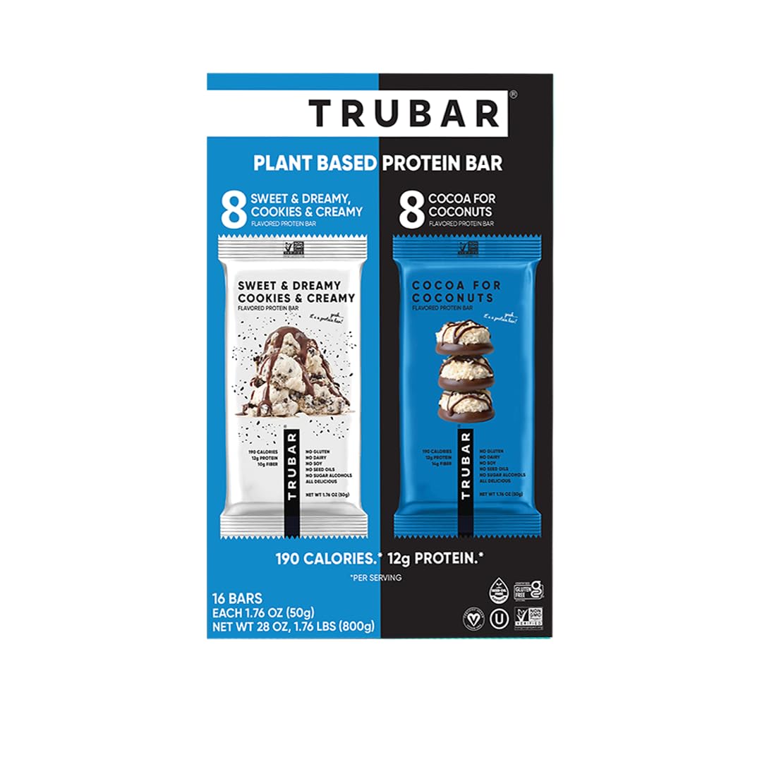 TRUBAR paquete frontal muestra la barra vegana y beneficios de 12 g proteína