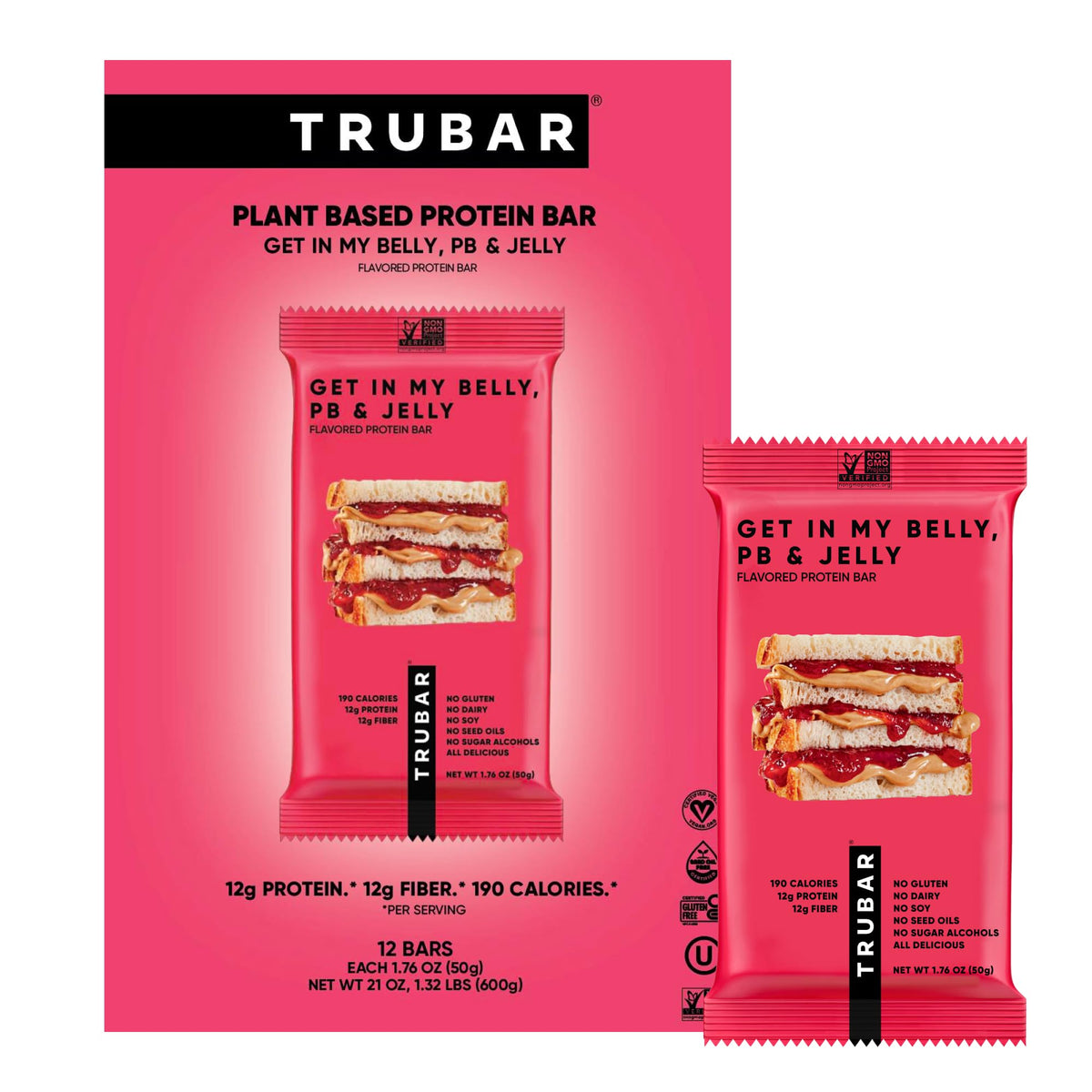 TRUBAR empaque frontal mostrando aroma PB&J y conveniencia