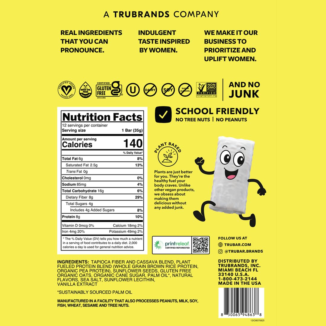 TRUBAR ingredientes principales: avena sin gluten, semillas, proteína vegetal