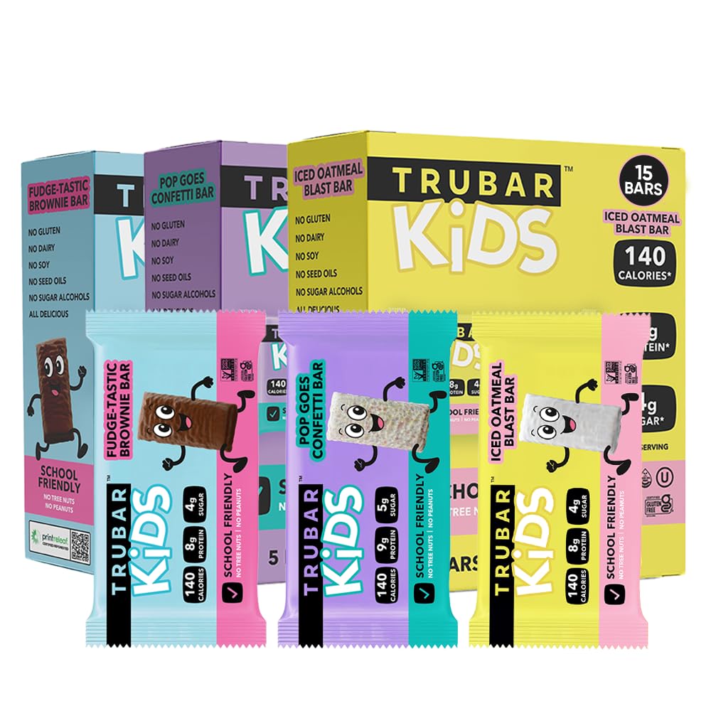 TRUBAR caja frontal del pack variedad 15 unidades mostrando la marca y sabores, práctico para lonchera