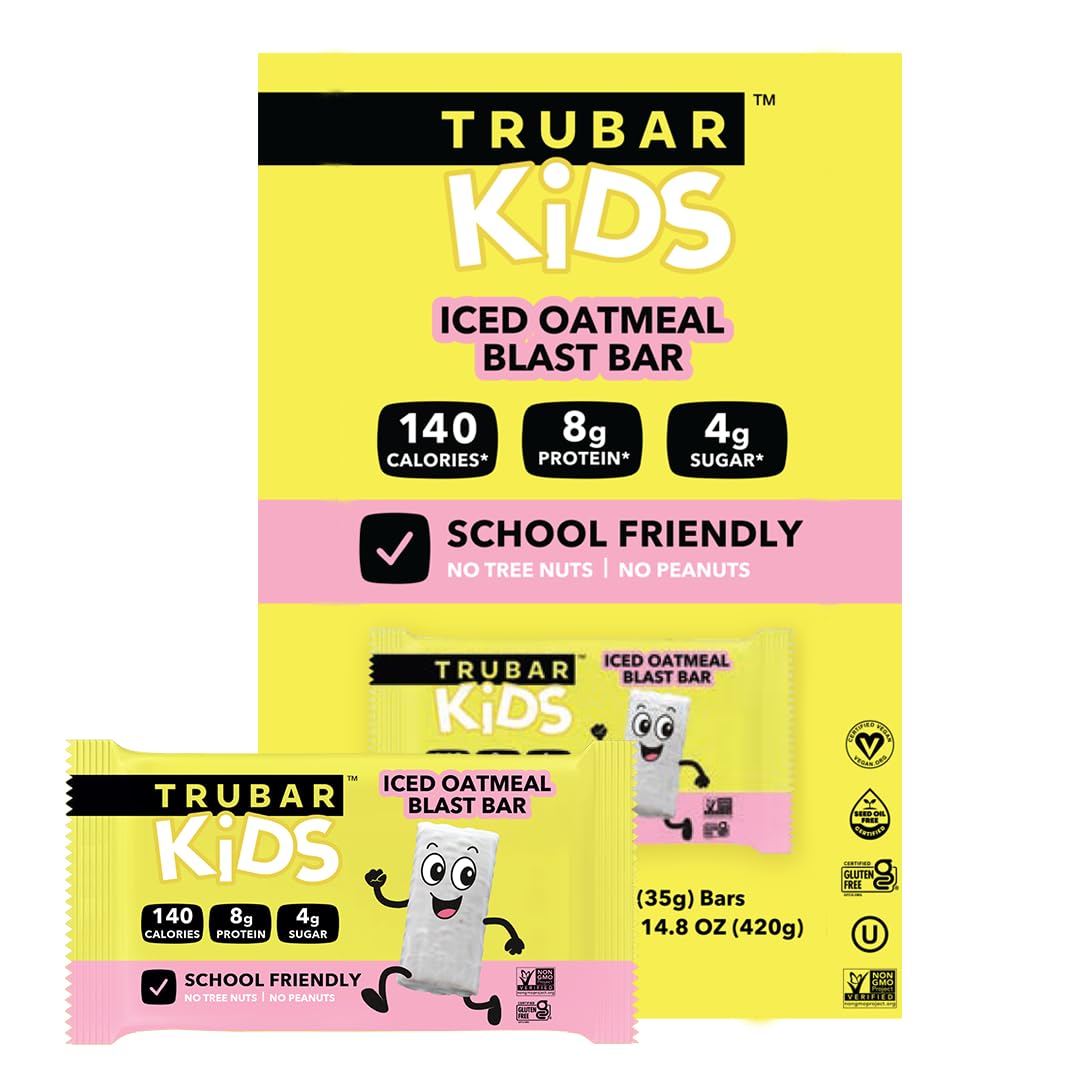 TRUBAR presentación frontal del paquete mostrando 12 barras, opción escolar segura