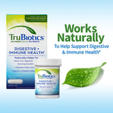 TruBiotics en la mesa junto a un vaso de agua indicando uso diario sencillo