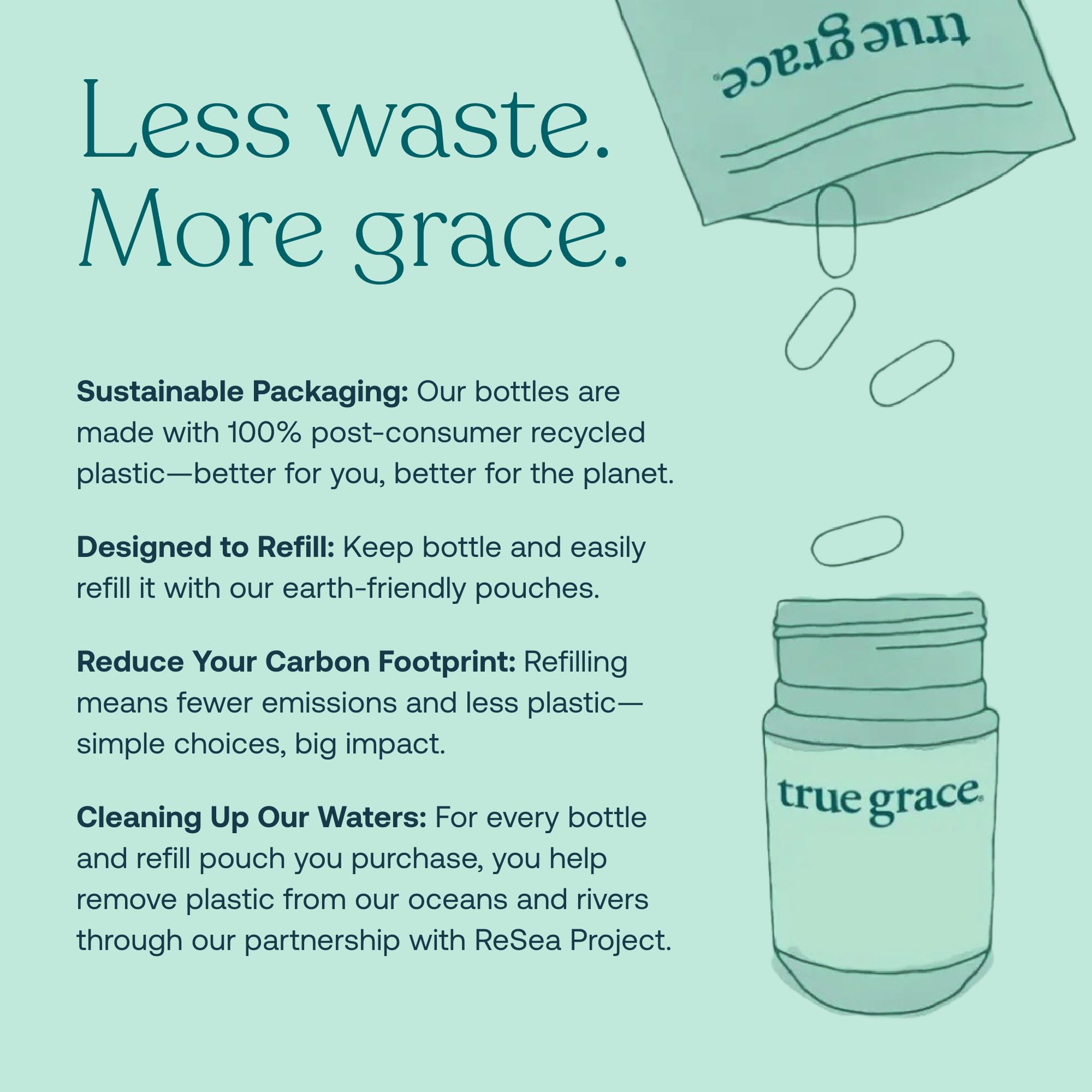 True Grace etiqueta de ingredientes resaltando vitaminas y minerales activos