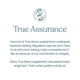 True Grace etiqueta nutricional clara mostrando ingredientes fermentados y dosificaciones