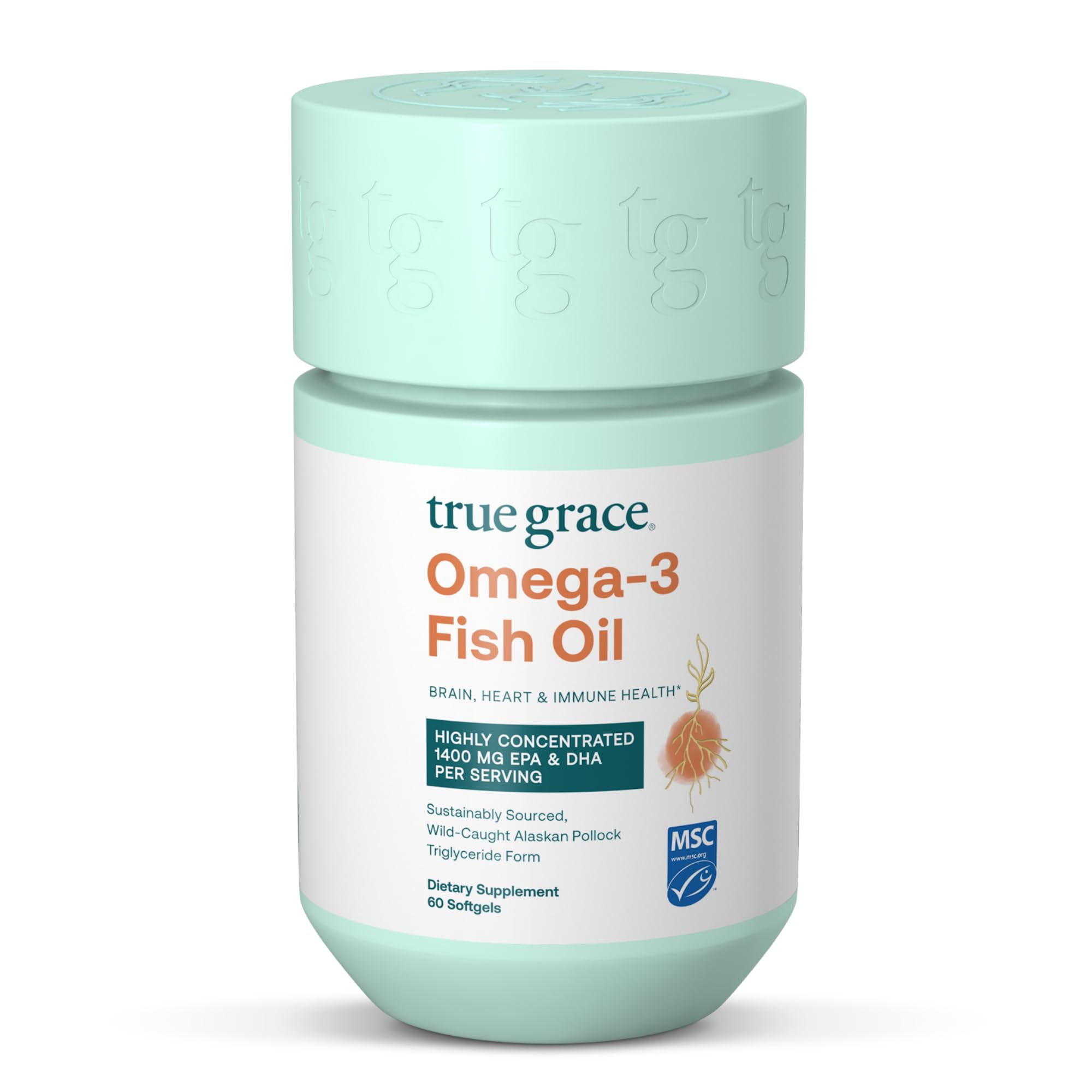 True Grace frente del envase mostrando 60 cápsulas y beneficios sostenibles