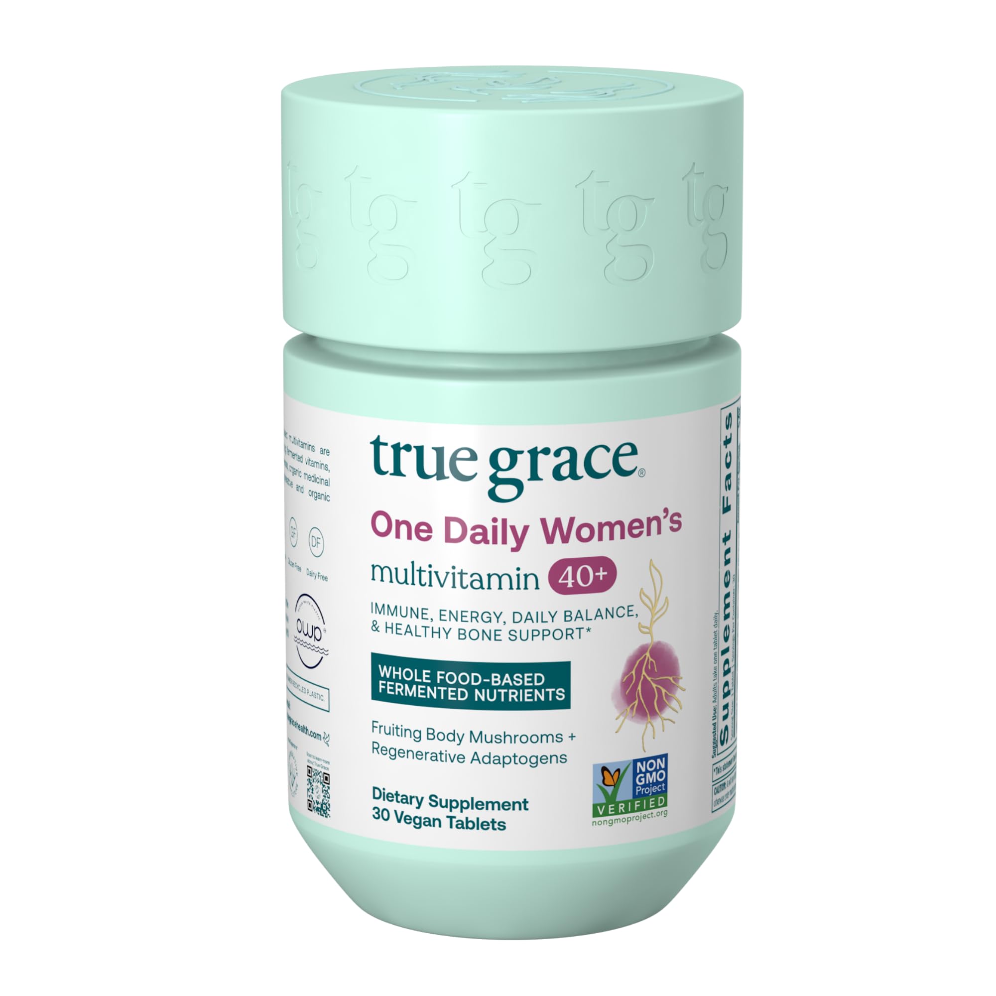 True Grace frasco frontal mostrando etiqueta y sostenible
