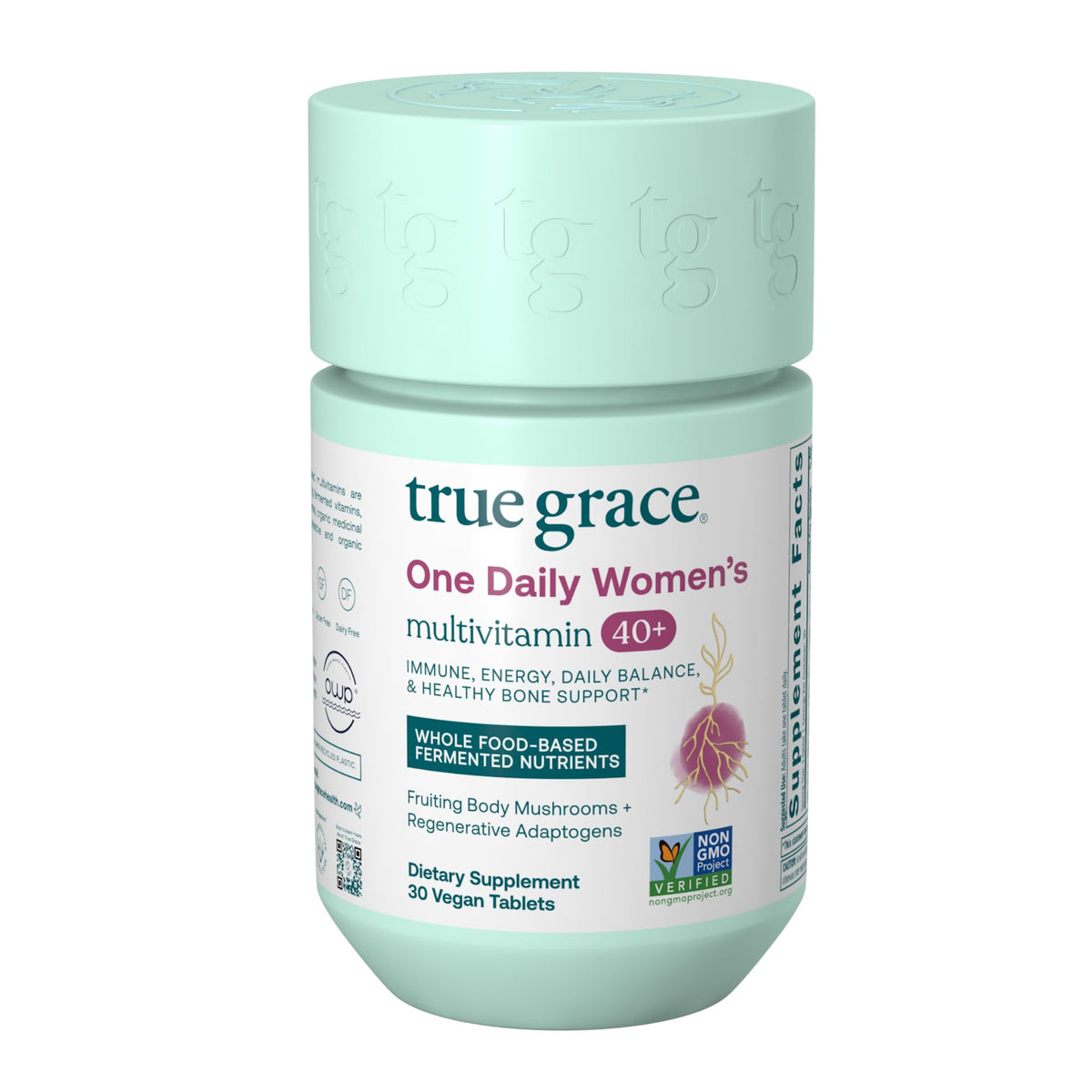 True Grace frasco frontal mostrando etiqueta y sostenible