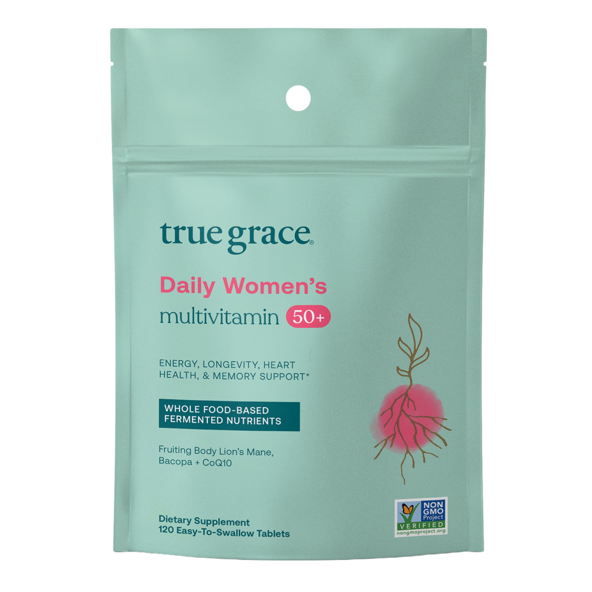 True Grace frontal del empaque mostrando 120 comprimidos y beneficios